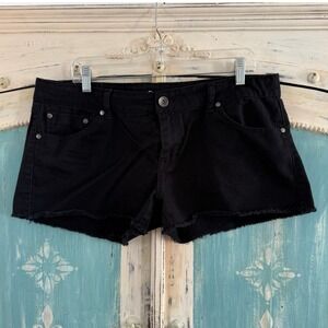 Refuge Womens Black Denim Cut Off Shorts Size 14 Frayed Hem Grunge Western Beach